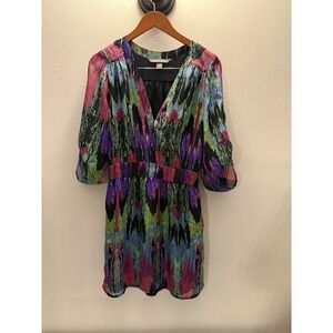 Charlie Jade 100% Silk Kaleidescope Watercolor PrintDress Women's Size Medium